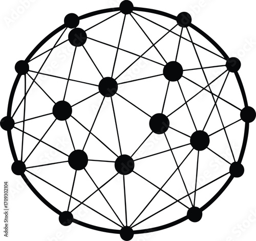 Abstract network sphere composed of interconnected nodes