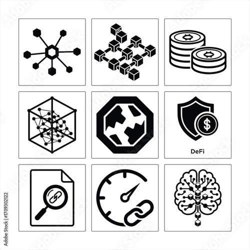 Decentralized Finance Icons Set Blockchain Technology And Cryptocurrency Digital Assets Conceptual Representation