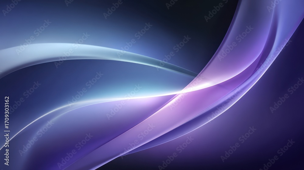 Naklejka premium Swirling, luminous bands in shades of blue and purple, create an ethereal, flowing abstract composition against a dark background