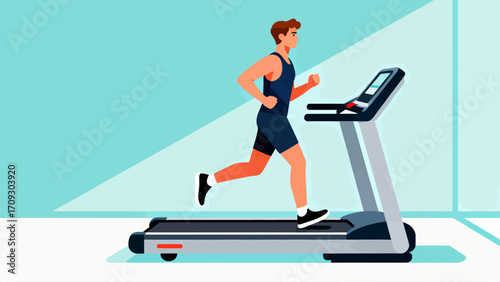 Running on the treadmill in the gym, hand-drawn vector illustrations
