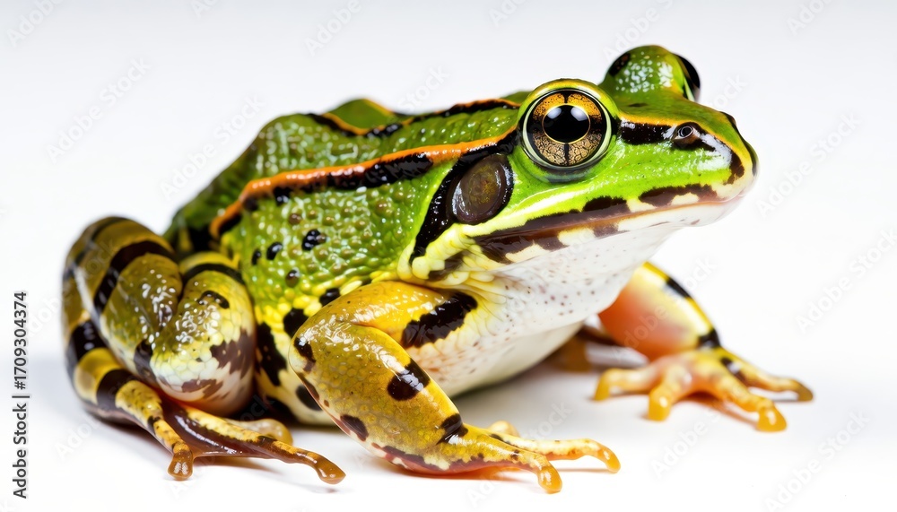 Naklejka premium Vibrant green frog close-up natural habitat animal photography studio environment detailed view wildlife concept