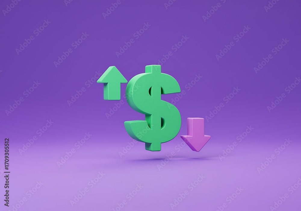 Fototapeta premium Dollar Symbol with Up and Down Arrows Representing Financial Fluctuation and Market Volatility Business Investment and Economy