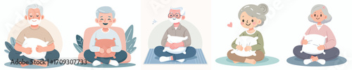 vector grandparent sitting on the floor hugging a pillow