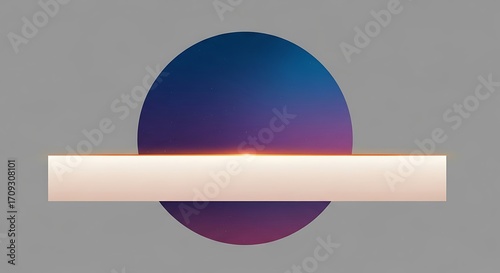 A modern graphic design featuring a large circle with gradient colors and a horizontal, light-toned rectangular shape overlaid on a neutral gray backdrop.