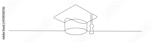 Graduation Cap Continuous Line Drawing
