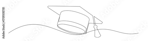 Continuous Line Drawing of Graduation Cap