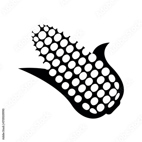 Stylized black corn cob with circular pattern isolated on white background