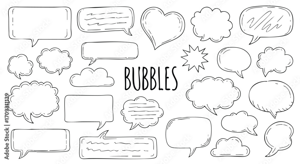 Obraz premium Collection of hand-drawn speech and thought bubbles for creative communication and design projects