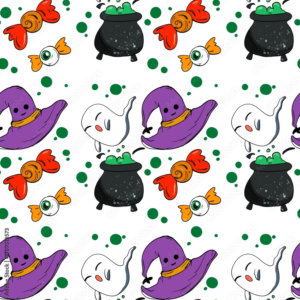 Naklejka premium Seamless Halloween Decorative Illustration Art