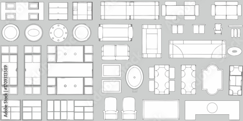Top down view furniture icons collection for interior design and floor plans