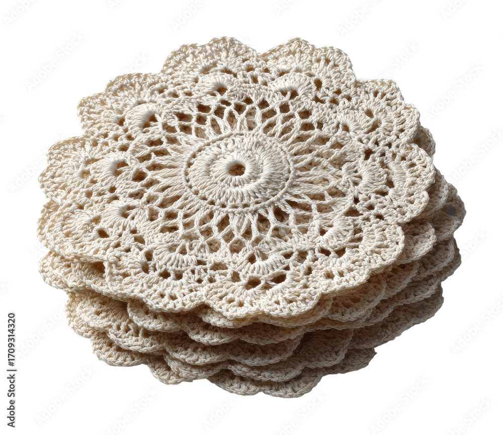 Obraz premium Handcrafted lace doilies for home vintage charm isolated on transparent background