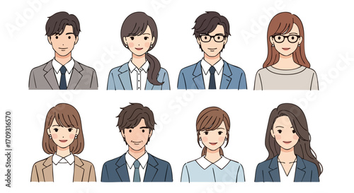 Diverse professionals in modern business attire create a team portrait for corporate presentations and marketing