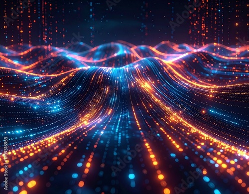 Abstract 4K seamless loop of glowing digital data streams, representing cybersecurity and data protection.