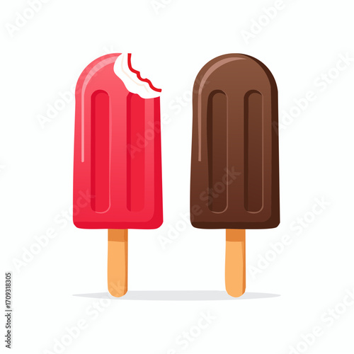 Two colorful popsicle treats, one partially eaten, presented with a white background.