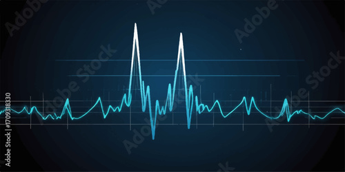 An electrocardiogram graph illustrates the vibrant rhythm of a heartbeat on a blue medical monitor