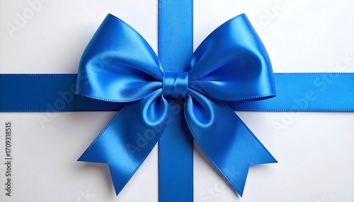 Blue ribbon bow on white background