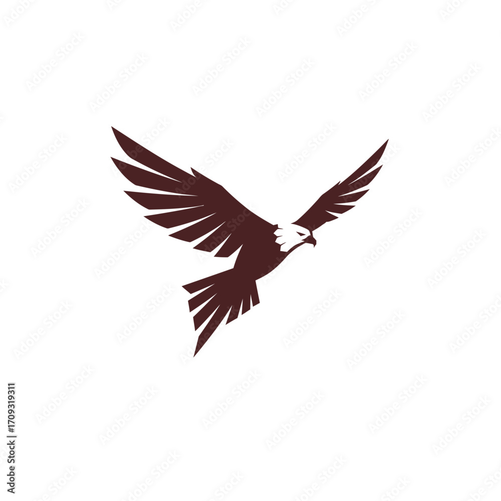 Naklejka premium Majestic Eagle Silhouette Flying With Spread Wings on White Background