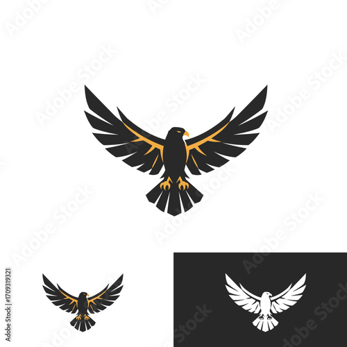 Elegant Black and Gold Eagle Logo with Bold Wings Outstretched