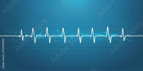 A healthy heartbeat's green electrocardiogram line pulses across a medical monitor