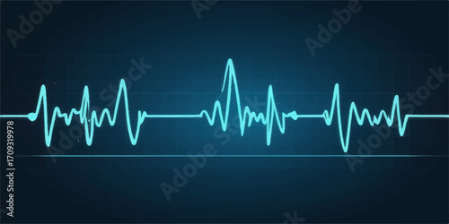 A dynamic line graph showing a healthy heartbeat's electrical rhythm, often called an electrocardiogram or EKG, on a blue medical monitor