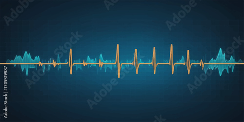 Blue and green EKG waves chart a healthy heartbeat pulse on a medical monitor