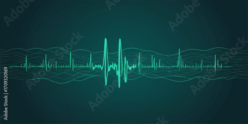 Abstract medical background of a green heart pulse on a cardiogram monitor