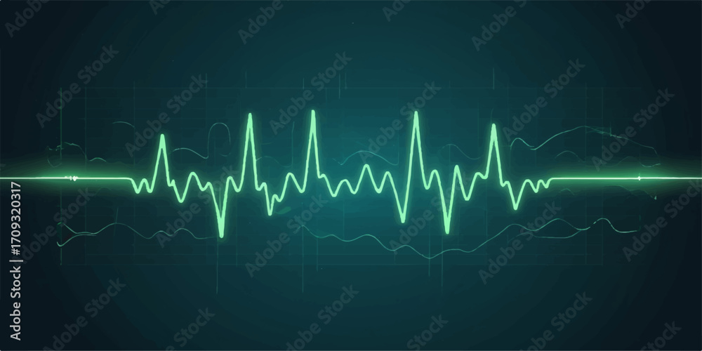 Obraz premium The vibrant green EKG wave on a medical monitor illustrates a healthy heartbeat rate, symbolizing the