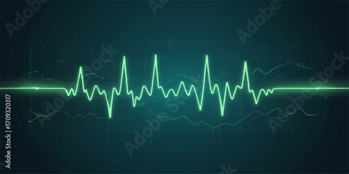 The vibrant green EKG wave on a medical monitor illustrates a healthy heartbeat rate, symbolizing the