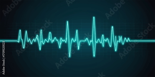 A rhythmic green wave on a medical monitor illustrates a healthy heartbeat cardiogram
