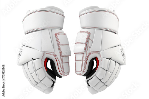 Photography Professional white ice hockey gloves with red stitching, perfect for sports equi