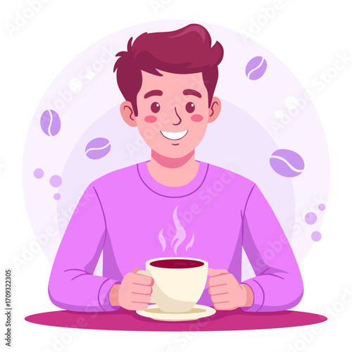 Coffee Break. Man Drinking Coffee Vector Illustration