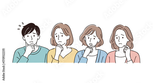 Worried group faces tough decisions together, brainstorming ideas for solutions in modern times