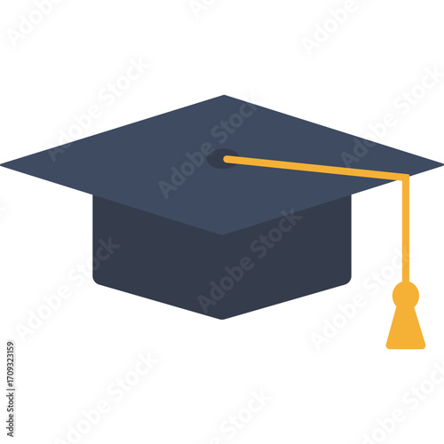 Blue graduation cap with yellow tassel, academic symbol illustration perfect for education or achievement themes.

