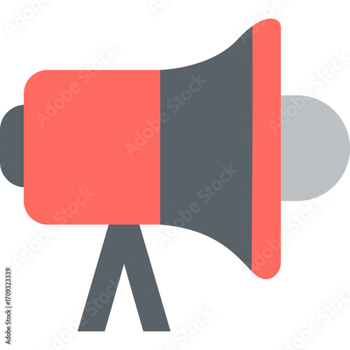 Red megaphone with speaker cone, communication tool illustration ideal for announcement or event themes.

