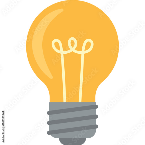 Yellow light bulb with glowing filament, classic symbol of ideas and innovation for creative or educational themes.

