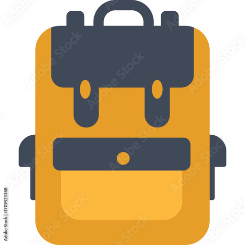 Yellow backpack with black straps, school accessory illustration perfect for students or travel themes.

