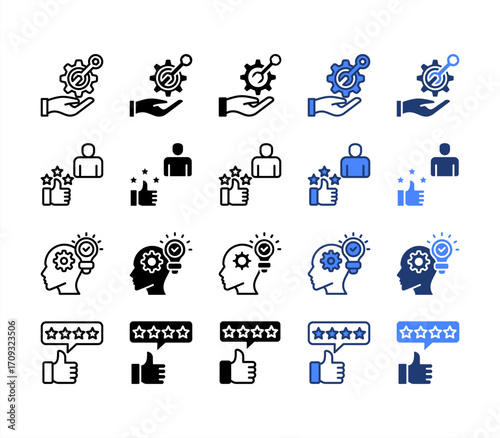 Service, Good Feedback, Understanding, Rating, multiple style icon set.