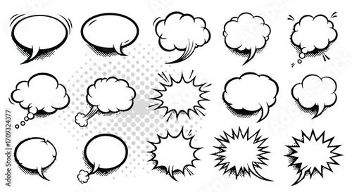 Dynamic comic book speech bubbles and explosion bursts for creative design projects