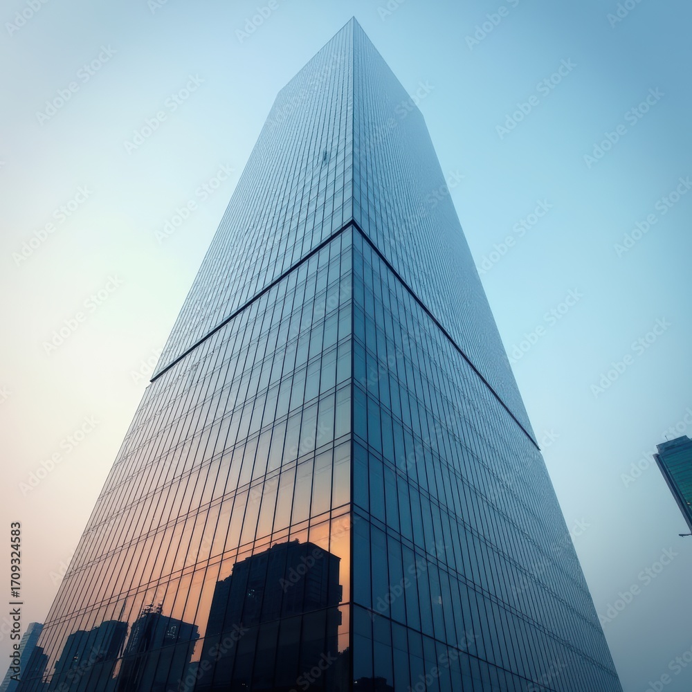 Obraz premium Modern Skyscraper Against Sunset Sky