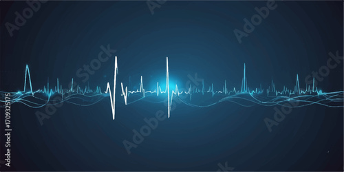 Abstract blue background with a medical EKG heartbeat wave illustration