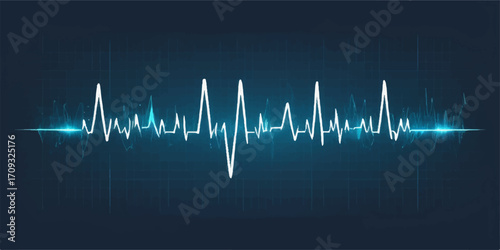 A vibrant green electrocardiogram line illustrates a continuous heartbeat pulse on a medical monitor