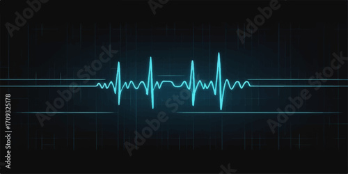 A pulsating green cardiogram on a black monitor screen displays a steady heartbeat rate, illustrating health and life