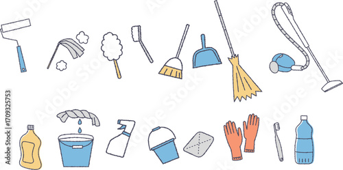 掃除道具のイラストセット
