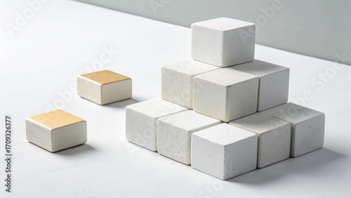 Wallpaper Mural Geometric Cube Pyramid with Wooden Blocks on White Torontodigital.ca