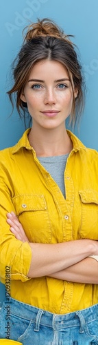 Confident woman engineer with arms crossed wearing a hard hat tucked under her arm portraying professionalism and determination in an industrial work environment