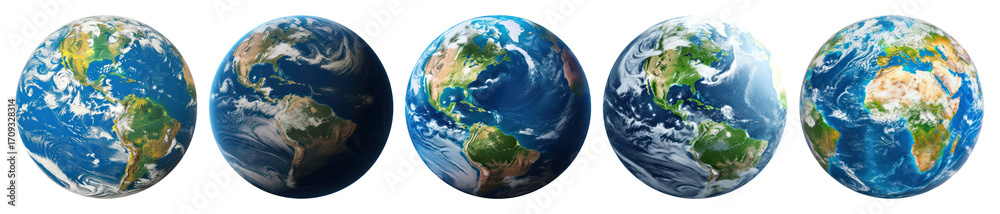 Fototapeta premium PNG Multiple Earth views in sequence, element set on transparent background