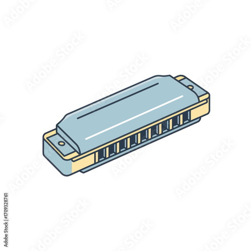 Flat Vector Illustration of Harmonica Instrument
