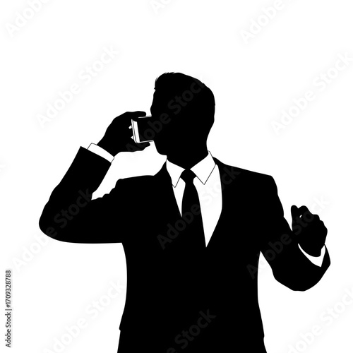 Silhouette of a businessman on the phone isolated on white background silhouette