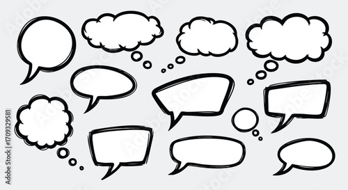 Dynamic speech bubbles and thought clouds create vibrant communication concepts for creative projects