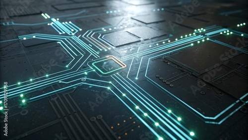 Wallpaper Mural Futuristic Digital Circuit Board with Glowing Data Pathways Torontodigital.ca